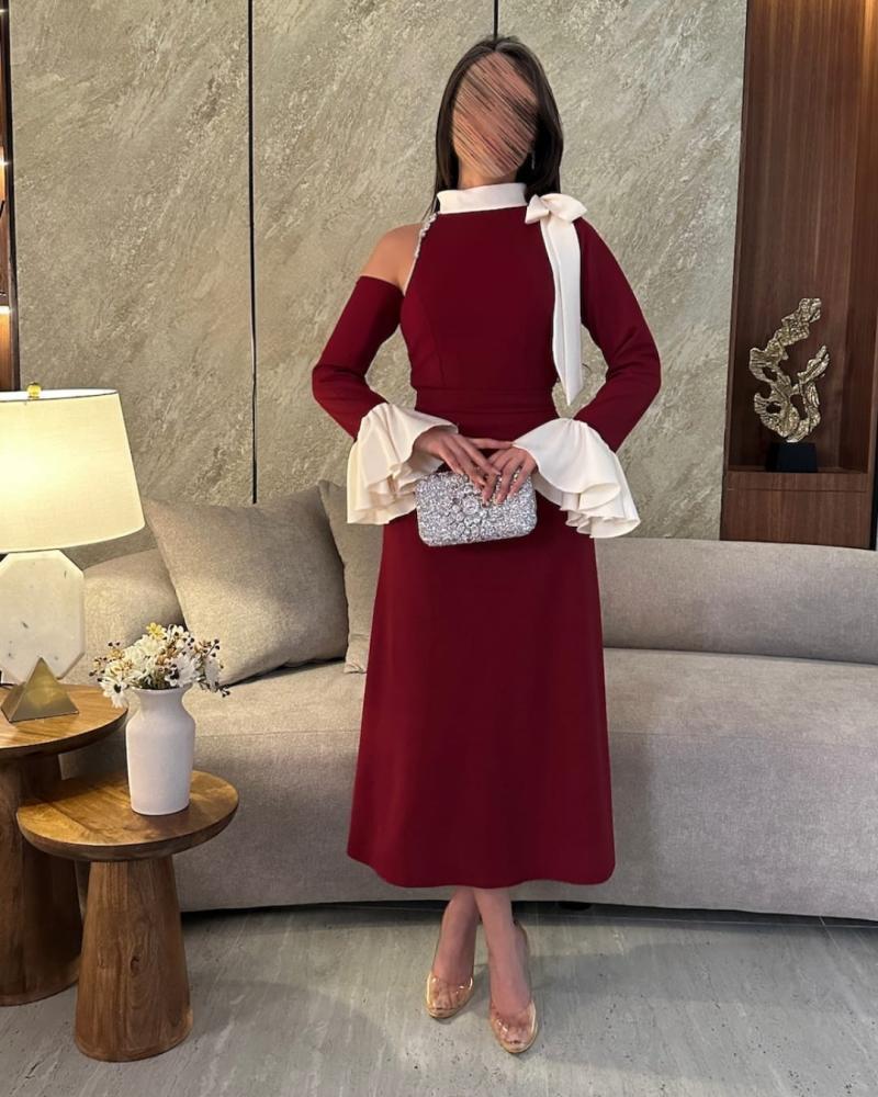 فستان برغندي لهبة العيد 2025 من  sky fashion