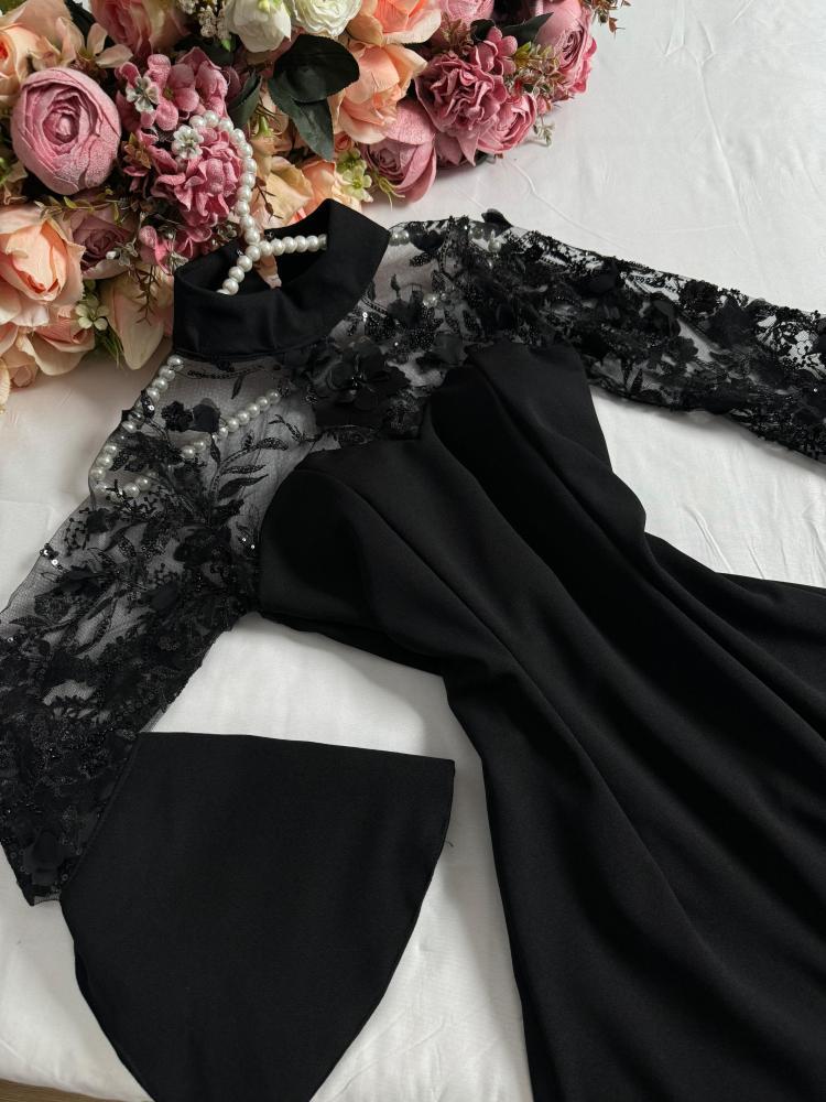 فستان سهرة أسود كريب استرتش من sky fashion