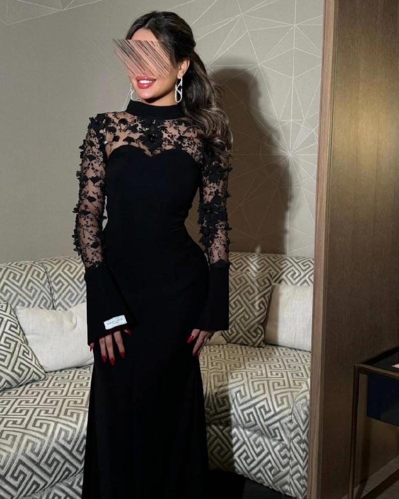 فستان سهرة أسود كريب استرتش من sky fashion