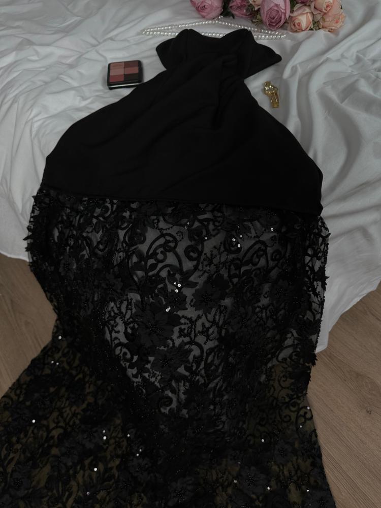 فستان سهرة اسود فخم مشجر