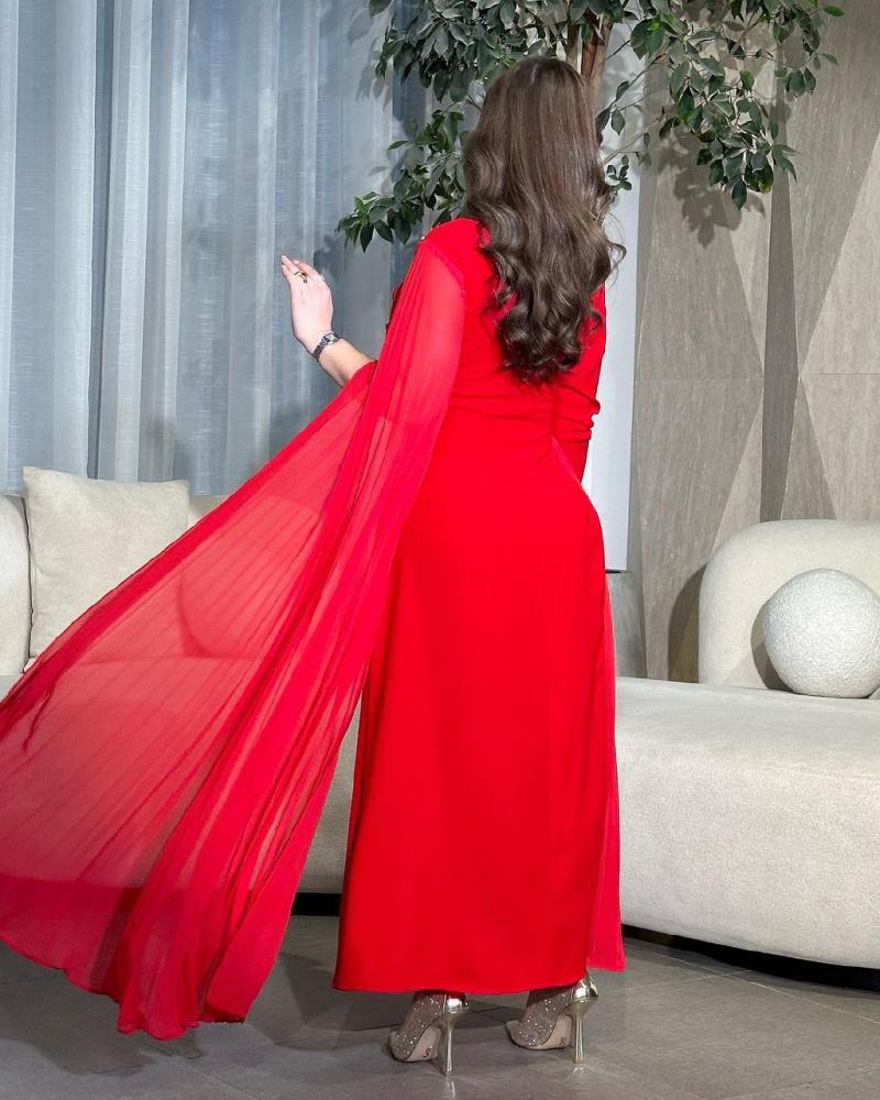 فستان سهرة احمر باربي كم شيفون