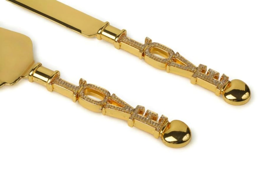 Knife set and cake holder 2 pieces stainless gold luxurious