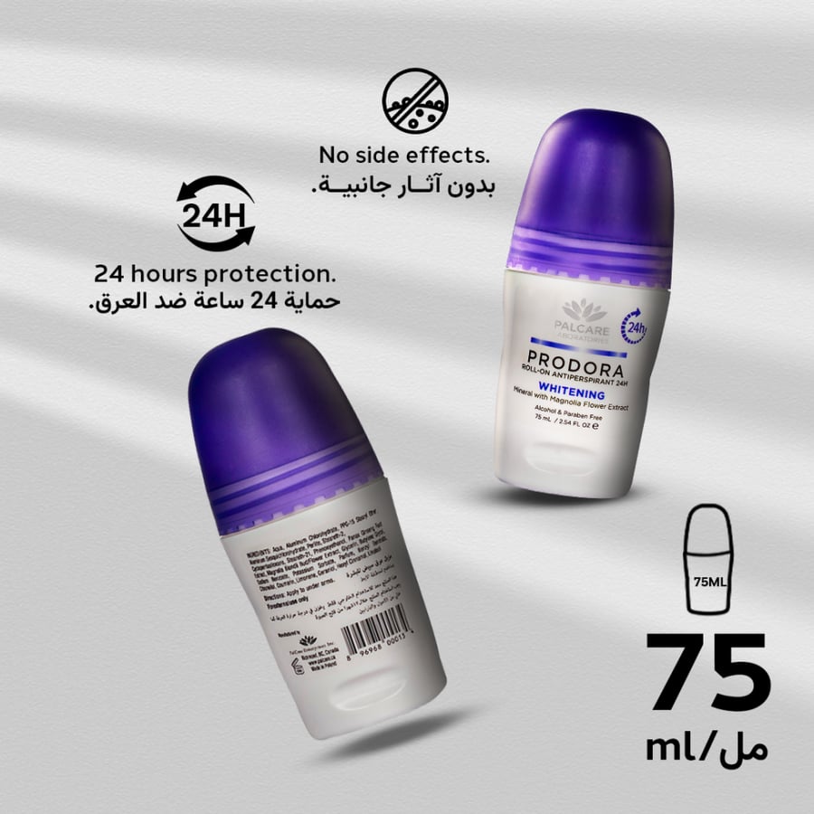 Prodora Whitening Roll-On Deodorant for Even Underarm Tone, 75ml