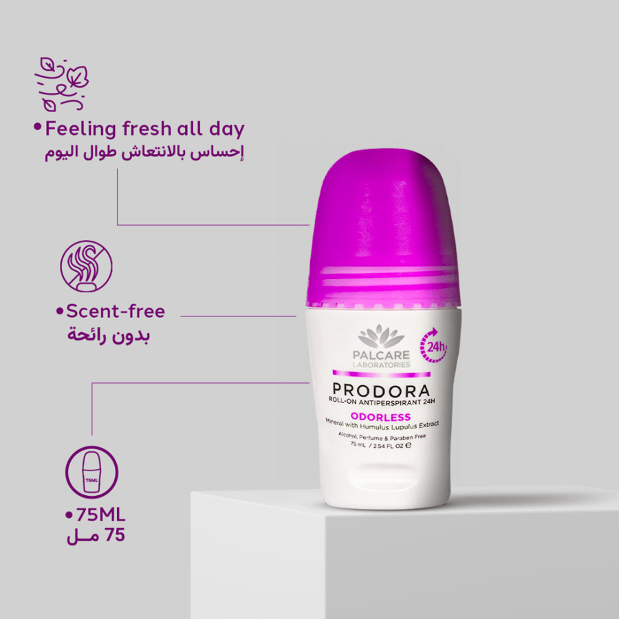 Prodora Odorless Roll-On Deodorant for Antimicrobial Protection, 75ml