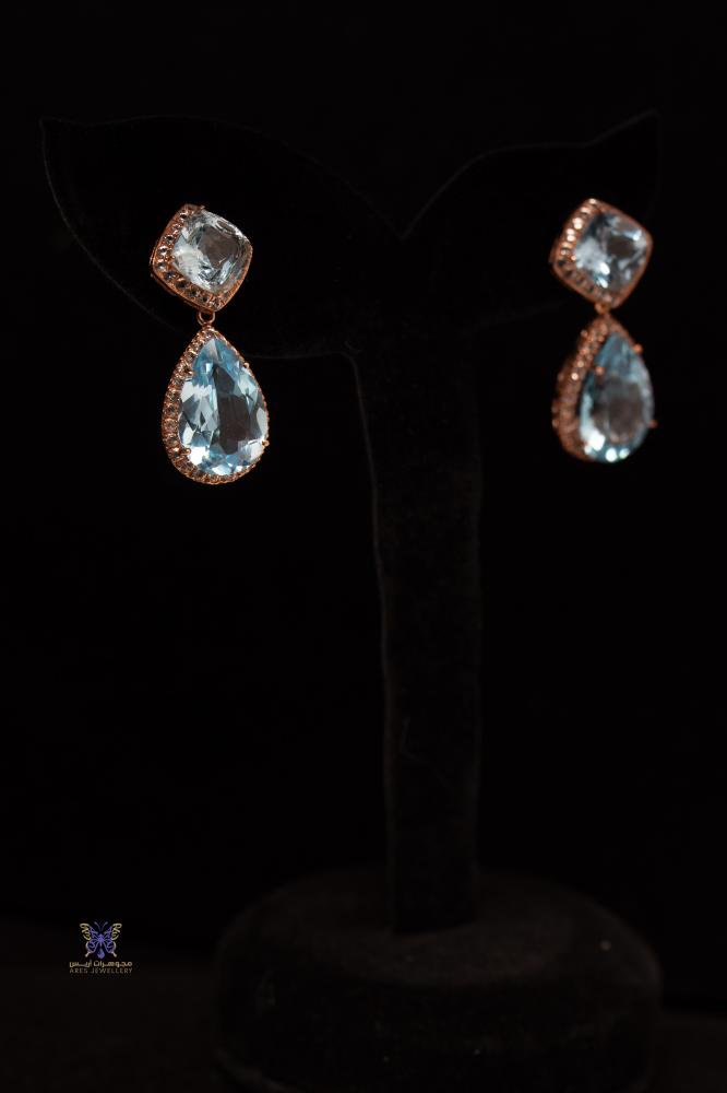 Sterling silver earrings 925 adorned with two stones (white topaz, sky topaz)