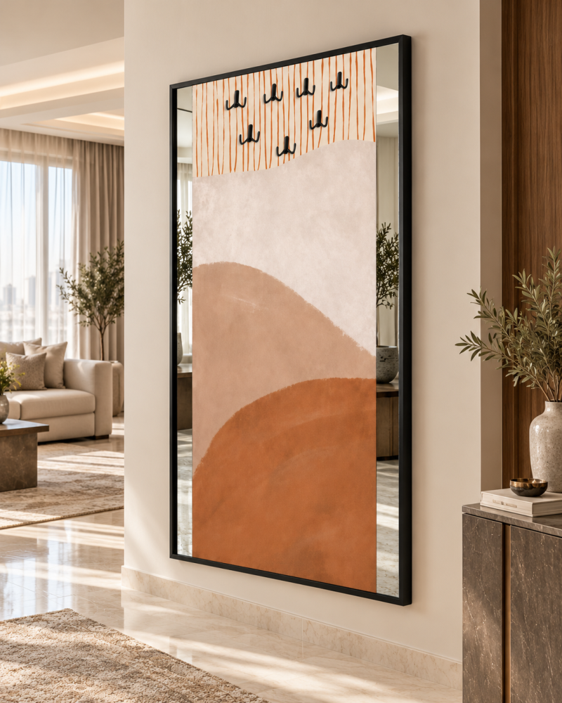 لوحة ديكورية بمرآة وخطافات – تصميم عصري أنيق