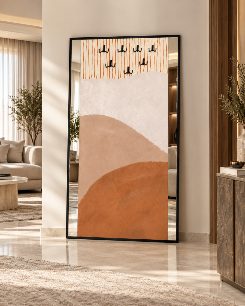 لوحة ديكورية بمرآة وخطافات – تصميم عصري أنيق