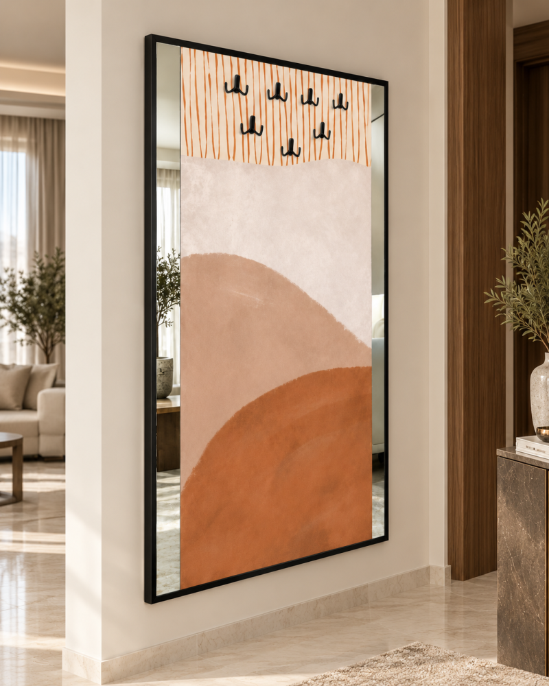 لوحة ديكورية بمرآة وخطافات – تصميم عصري أنيق