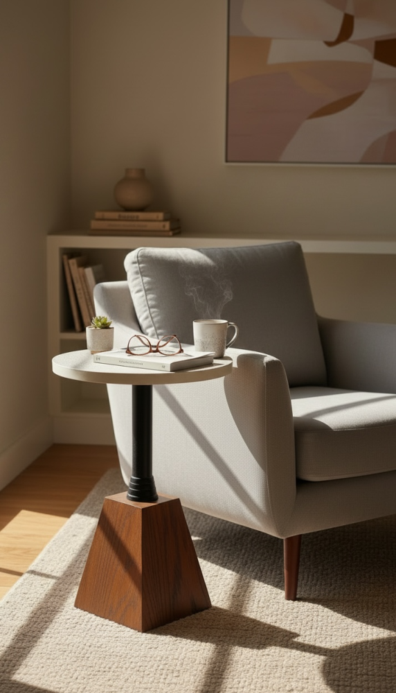 طاولة خدمة دائرية  بديل رخام بتصميم عصري