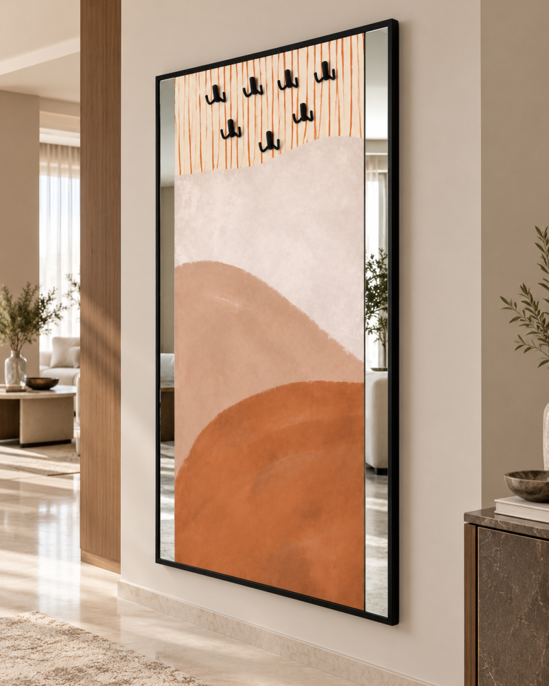 لوحة ديكورية بمرآة وخطافات – تصميم عصري أنيق