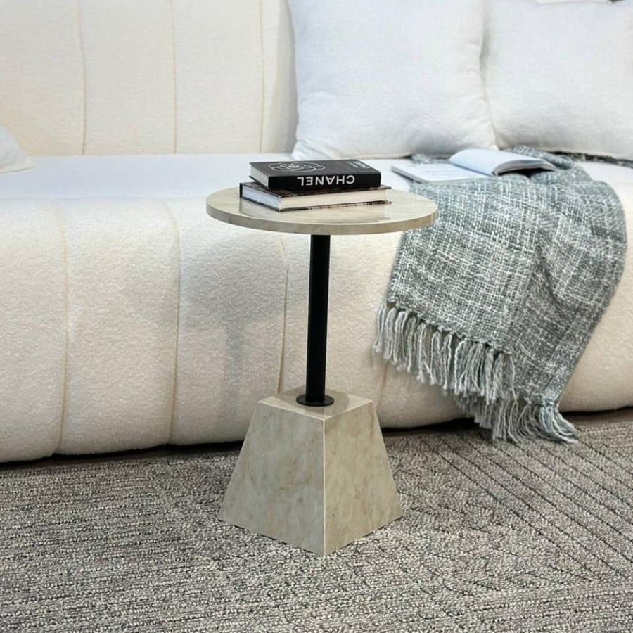 Round service table with marble alternative kf