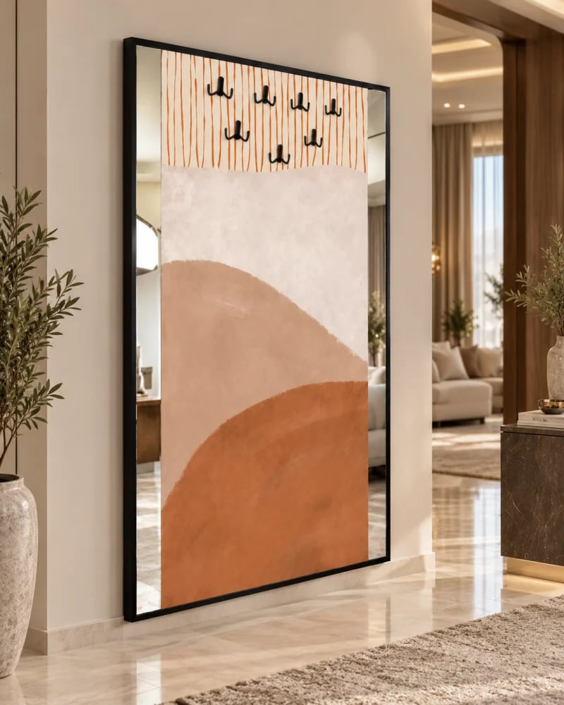 لوحة ديكورية بمرآة وخطافات – تصميم عصري أنيق
