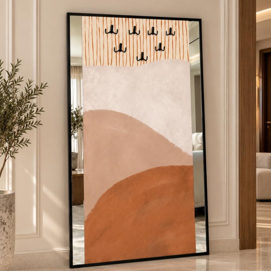 لوحة ديكورية بمرآة وخطافات – تصميم عصري أنيق