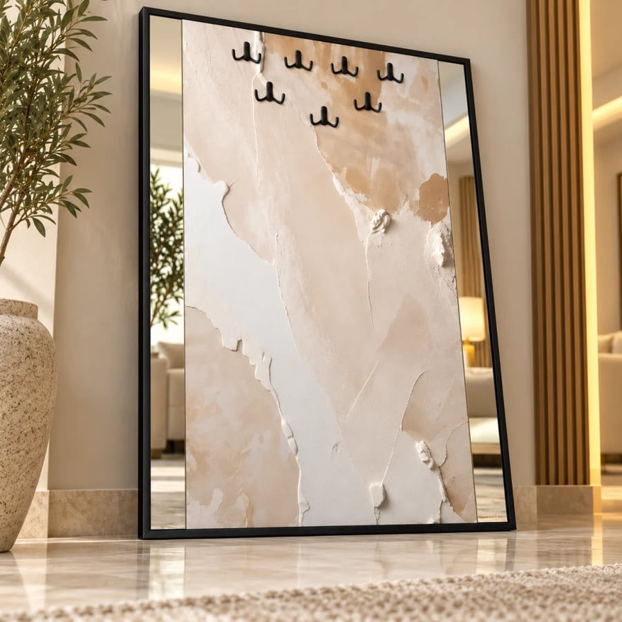 لوحة ديكورية بمرآة وخطافات – تصميم عصري أنيق