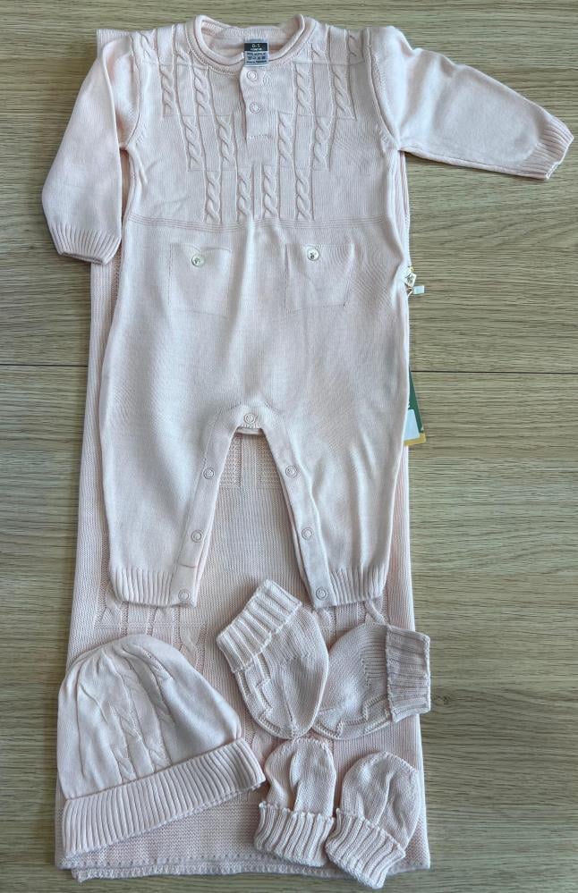 Girls' knitting set of 5 pieces from age 0 to 3 months