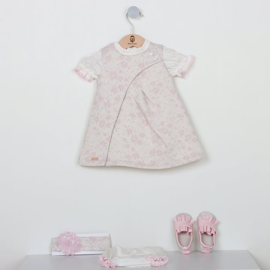 Mini Gentle Dress Set (dress, shoes, hair flower, socks) - 4 pieces - from 3-12 months