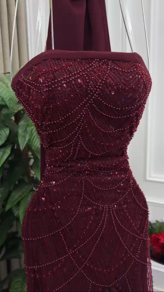 فستان سهره عنابي