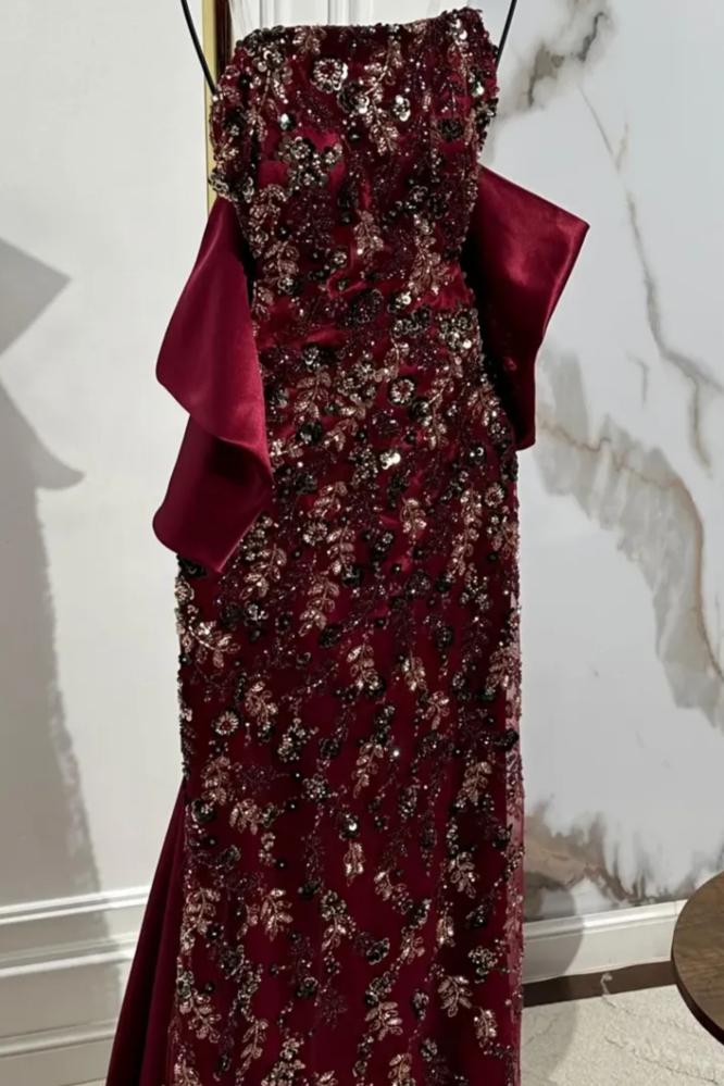 فستان سهره عنابي خرز