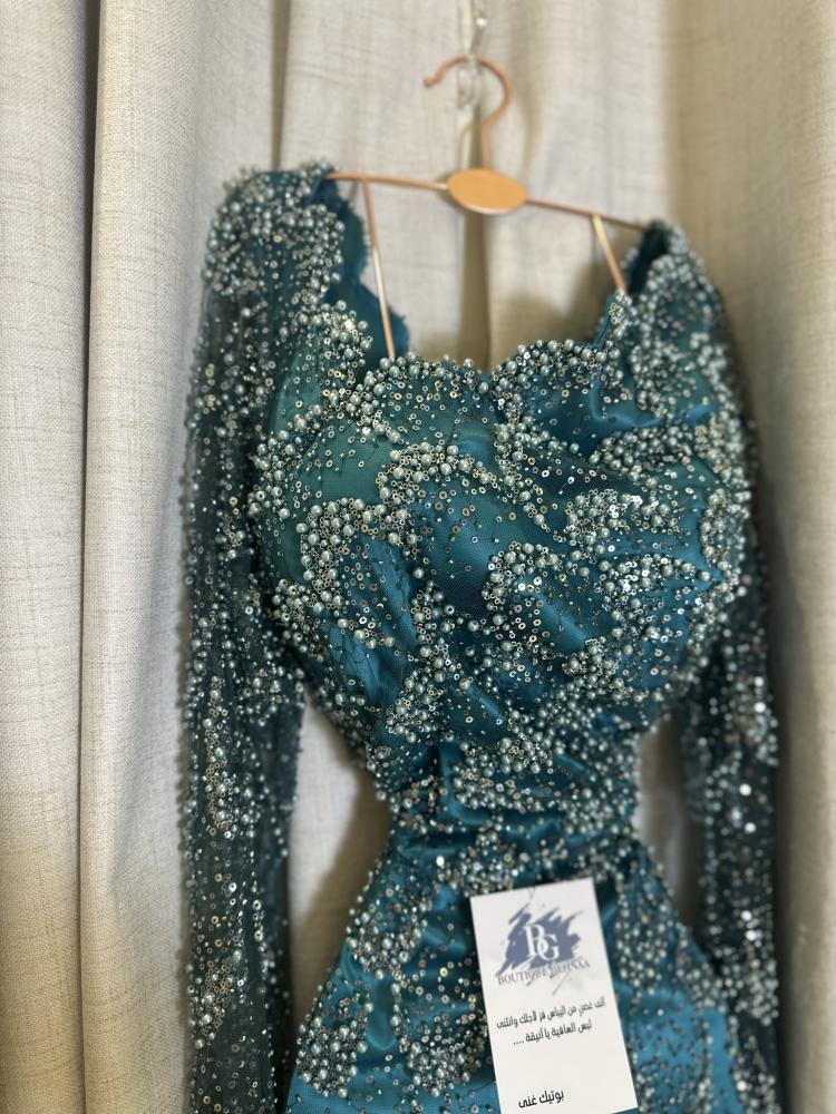 فستان فرحة سهره اخضر فيروزي