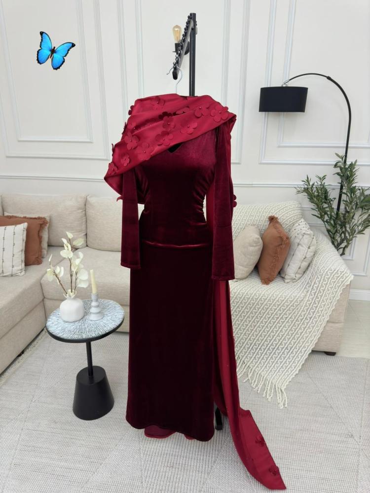 فستان سهره عنابي