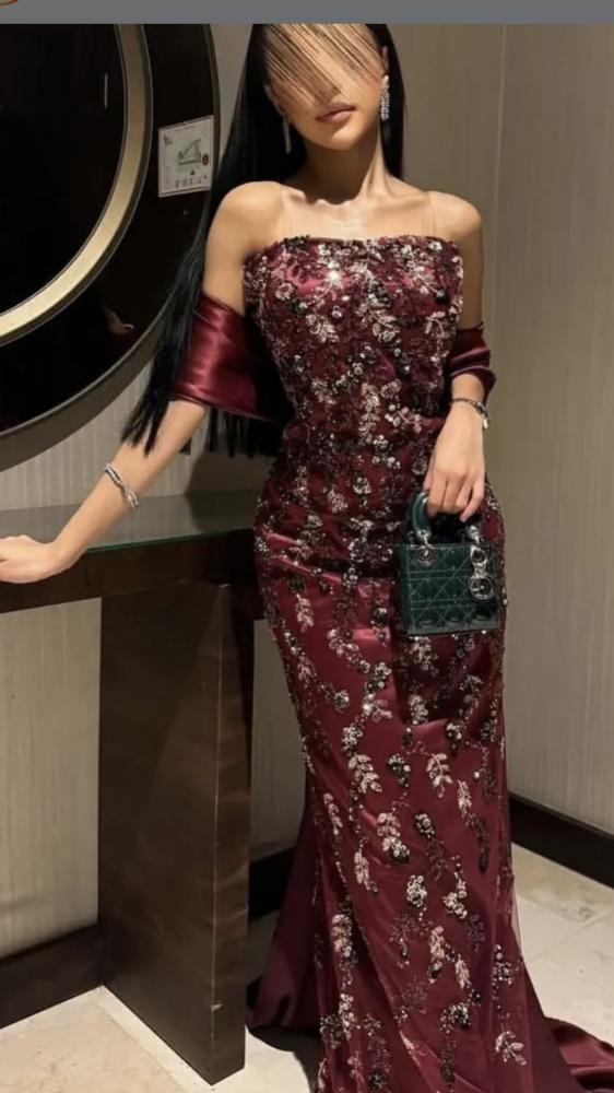 فستان سهره عنابي خرز