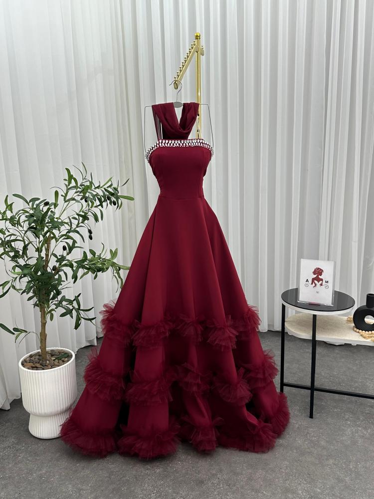 فستان سهره عنابي