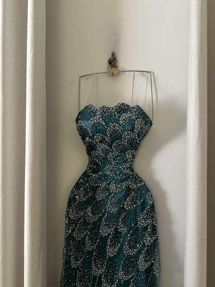 فستان سهره اخضر زمردي