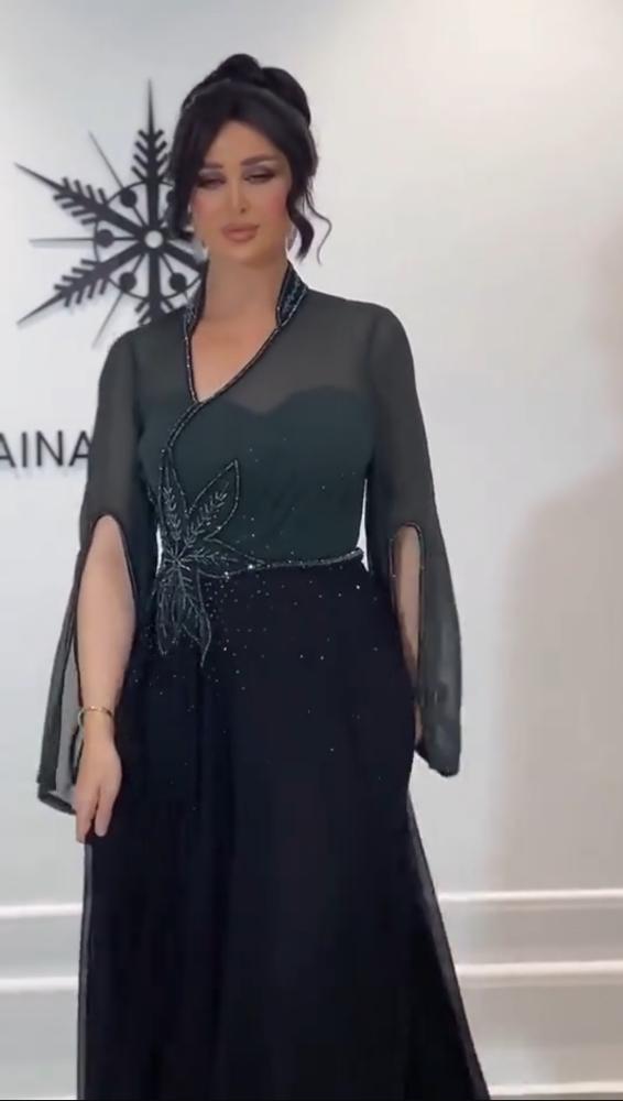 فستان سهره اسود وزيتي فخم