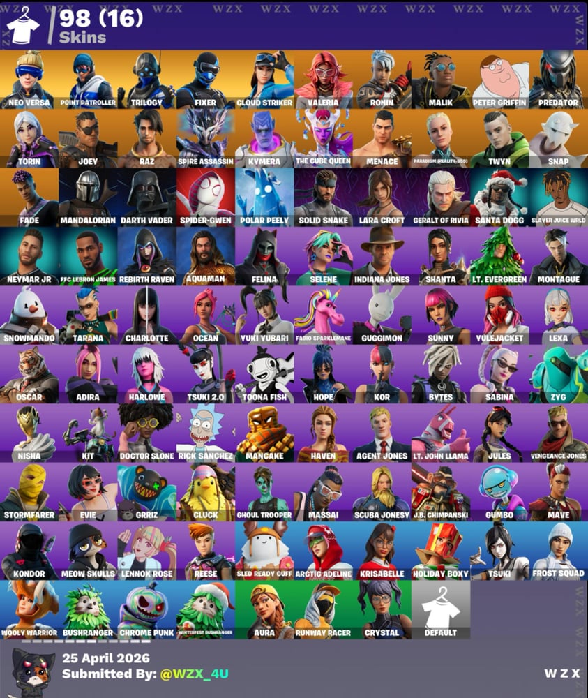 حساب ايبك فورتنايت +97 سكن + سكن سوني الحصري ضمان مدى الحياه من السحب