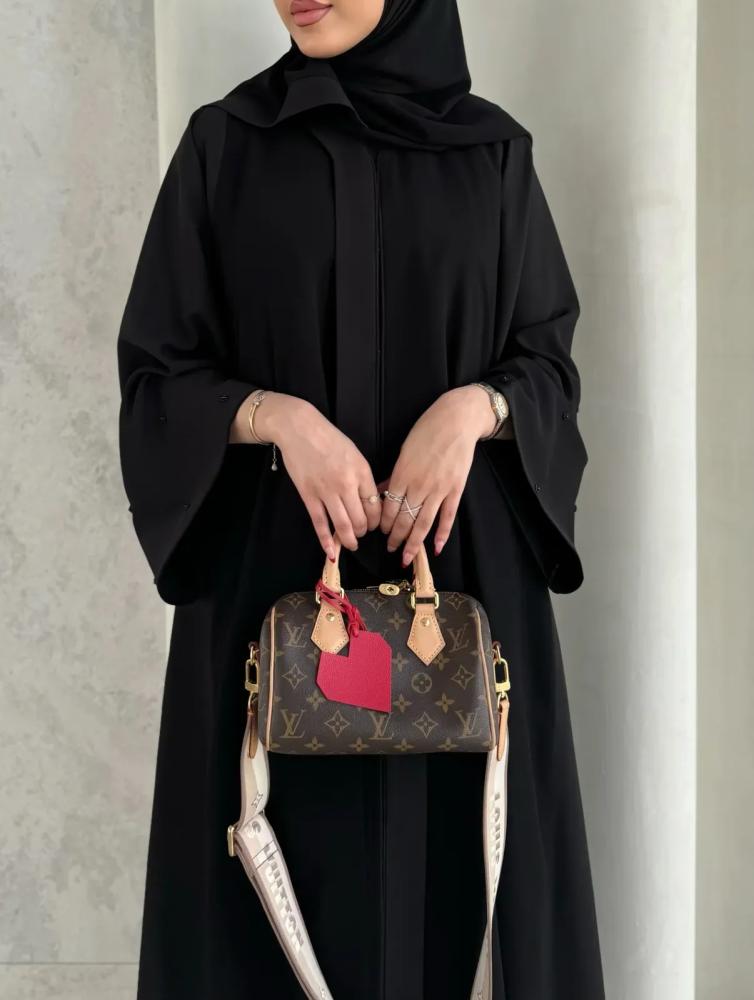 Black two-fabric overlay abaya 1275