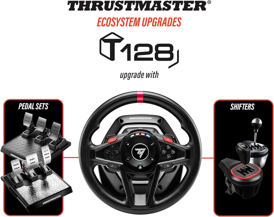 عجلة سباق Thrustmaster T128 Force Feedback مع دواسات مغناطيسية لجهاز PS5 PS4 والكمبيوتر الشخصي