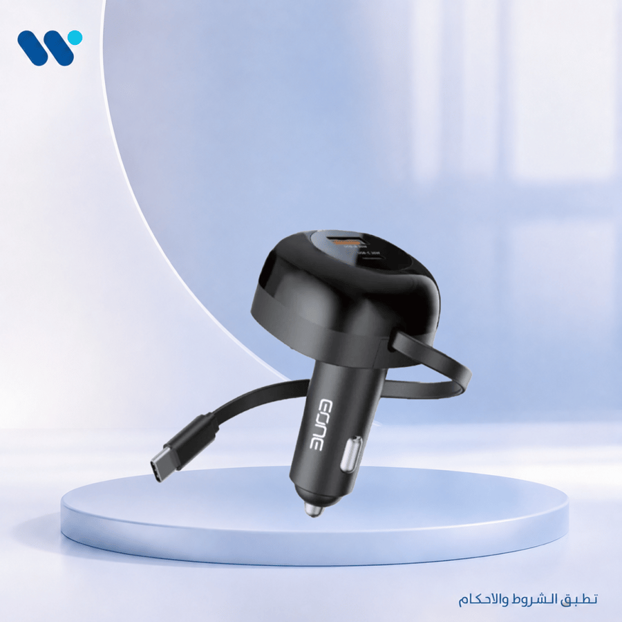 شاحن سيارة EONE 81 واط – بكيبل Type-C ومنفذي USB-A وUSB-C لشحن 3 أجهزة