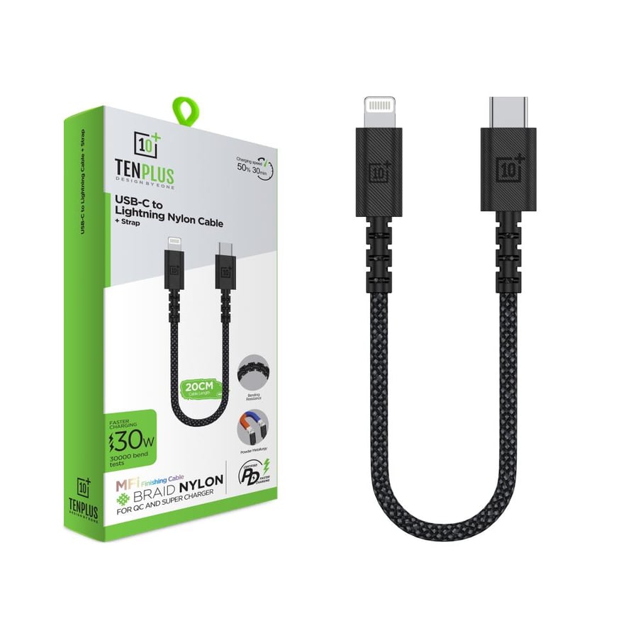 سلك شحن USB-C الي Lightning نايلون بقوة 30 واط من تن بلس