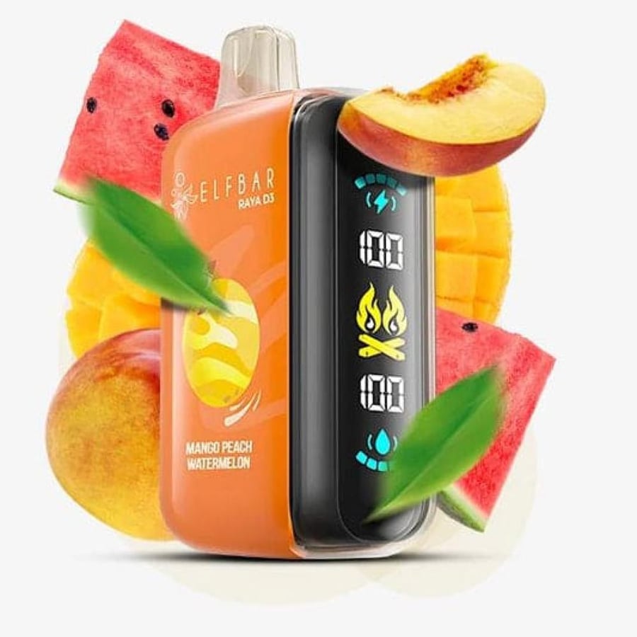 سحبة الف بار 25000 سحبة خوخ مانجو بطيخ Elf bar Raya D3 25000 Puffs Dis