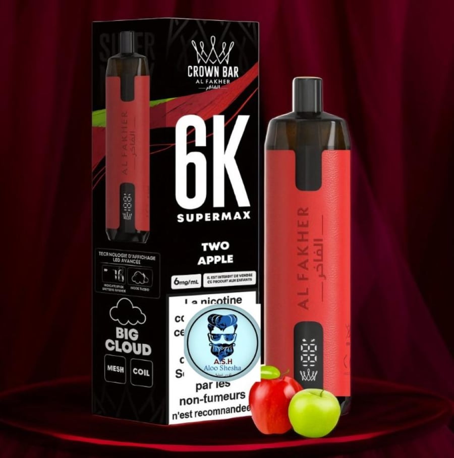 سحبة الفاخر كراون بار 6000 موشة معسل تفاحتين AL FAKHER CROWN BAR 6000