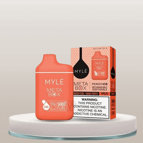 سحبة مايلي 5000 موشة بطعم خوخ ايس MYLE 5000 PUFFS META BOX DISPOSABLE