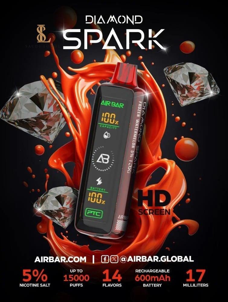 سحبة اير بار دايموند سبارك 15000 موشة فراولة بطيخ AirBar Diamond Spark