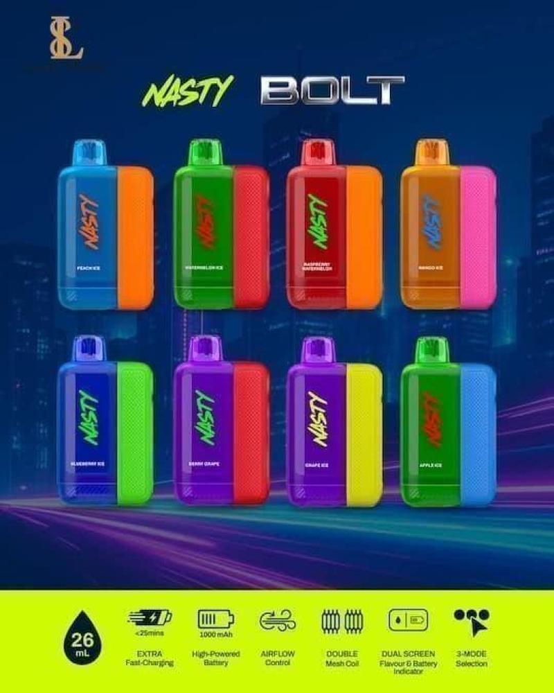 سحبة ناستي بولت 50000 موش خوخ توت NASTY BOLT 50K PUFFS PEACH RASPBERRY