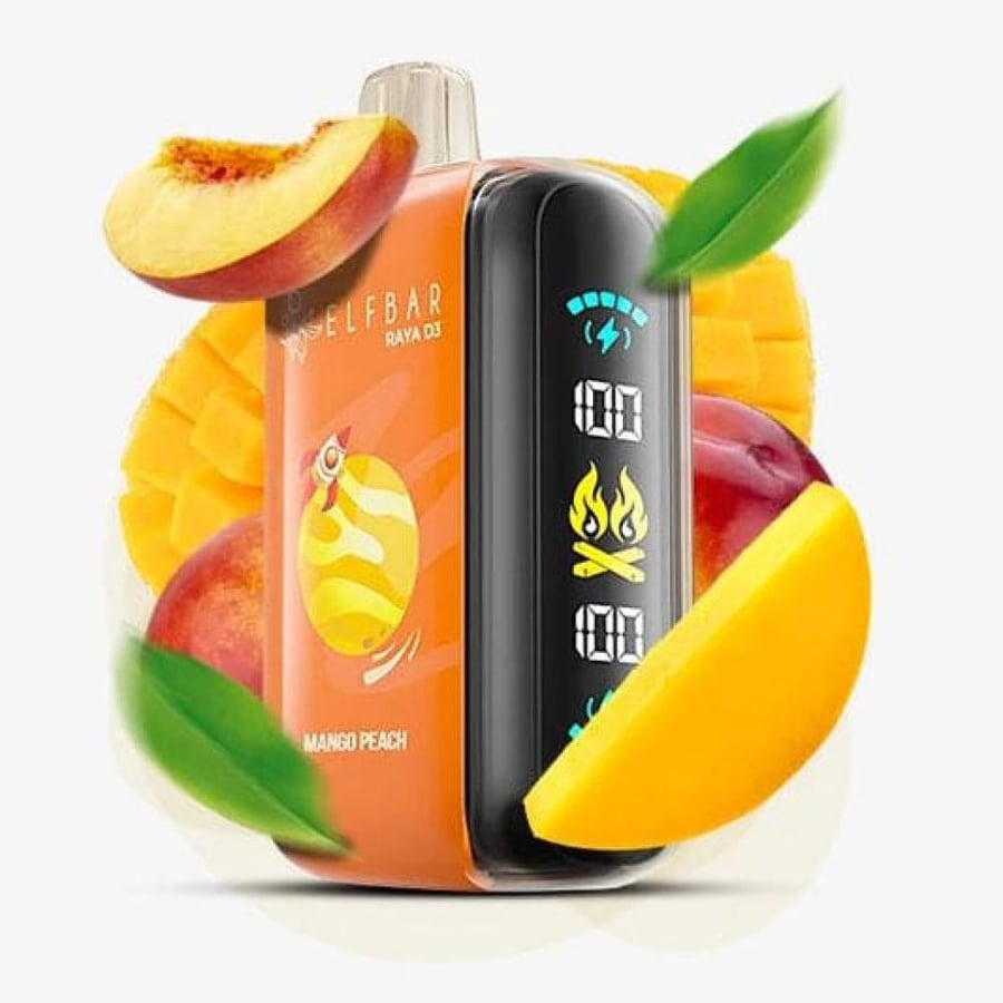 سحبة الف بار 25000 سحبة خوخ مانجو Elf bar Raya D3 25000 Puffs Disposab