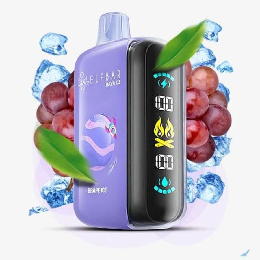 سحبة الف بار 25000 سحبة عنب ايس Elf bar Raya D3 25000 Puffs Disposable