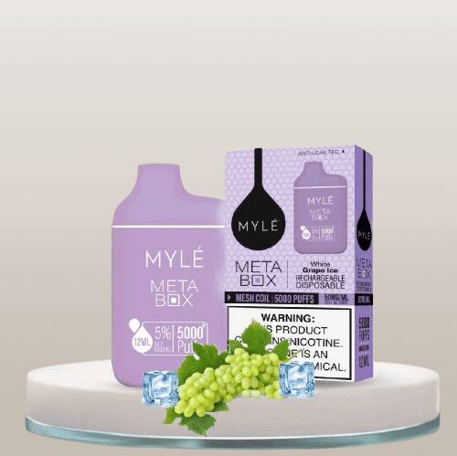 سحبة مايلي 5000 موشة بطعم عنب ايس MYLE 5000 PUFFS META BOX DISPOSABLE