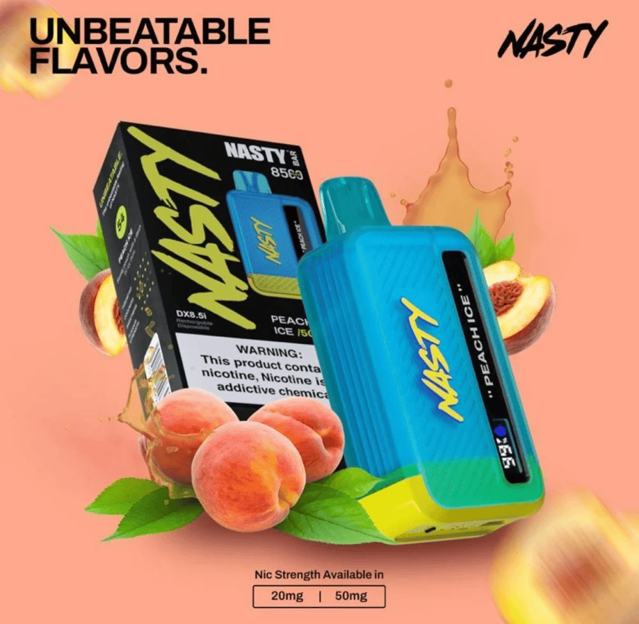 سحبة ناستي 8500 موشة بنكهة خوخ ايس Nasty bar 8500 PUFFS Disposable PEA