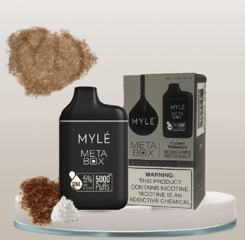سحبة مايلي 5000 موشة بطعم توباكو كوبانو MYLE 5000 PUFFS META BOX DISPOSABLE DEVICE CUBAN TOBACCO