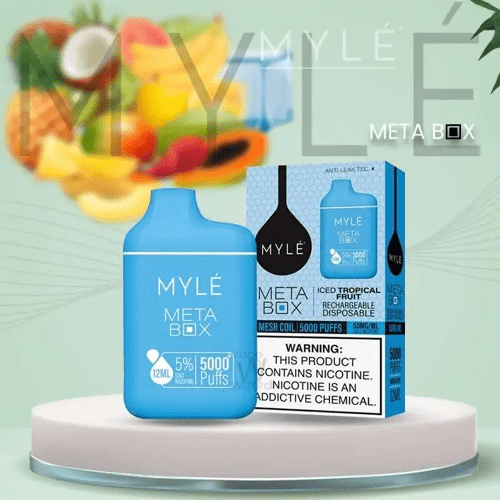 سحبة مايلي 5000 موشة بطعم فواكهة مشكلة ايس MYLE 5000 PUFFS META BOX DI