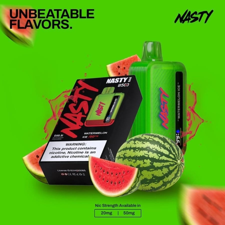 سحبة ناستي 8500 موشة بنكهة بطيخ ايس Nasty bar 8500 PUFFS Disposable WA