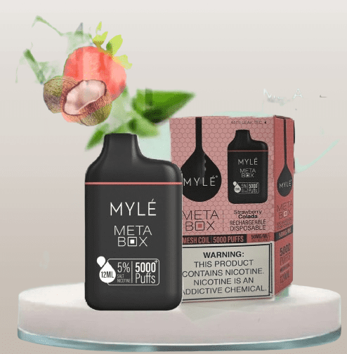 سحبة مايلي 5000 موشة بطعم جوز هند وفراولة MYLE 5000 PUFFS META BOX DIS