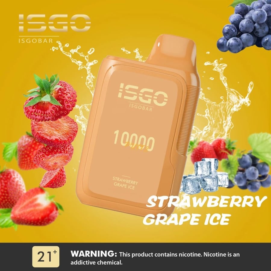 ايسجو بار 10000 سحبة فراولة وعنب ايس ISGO BAR 10000 PUFFS STRAWBERRY G