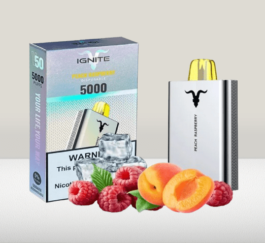 سحبة اجنايت 5000 موشة بطعم خوخ راز بيري توت IGNITE V50 VAPE 5000 PUFFS