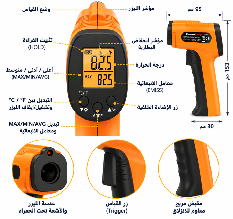 مقياس حرارة بالأشعة تحت الحمراء ThermoPro TP30