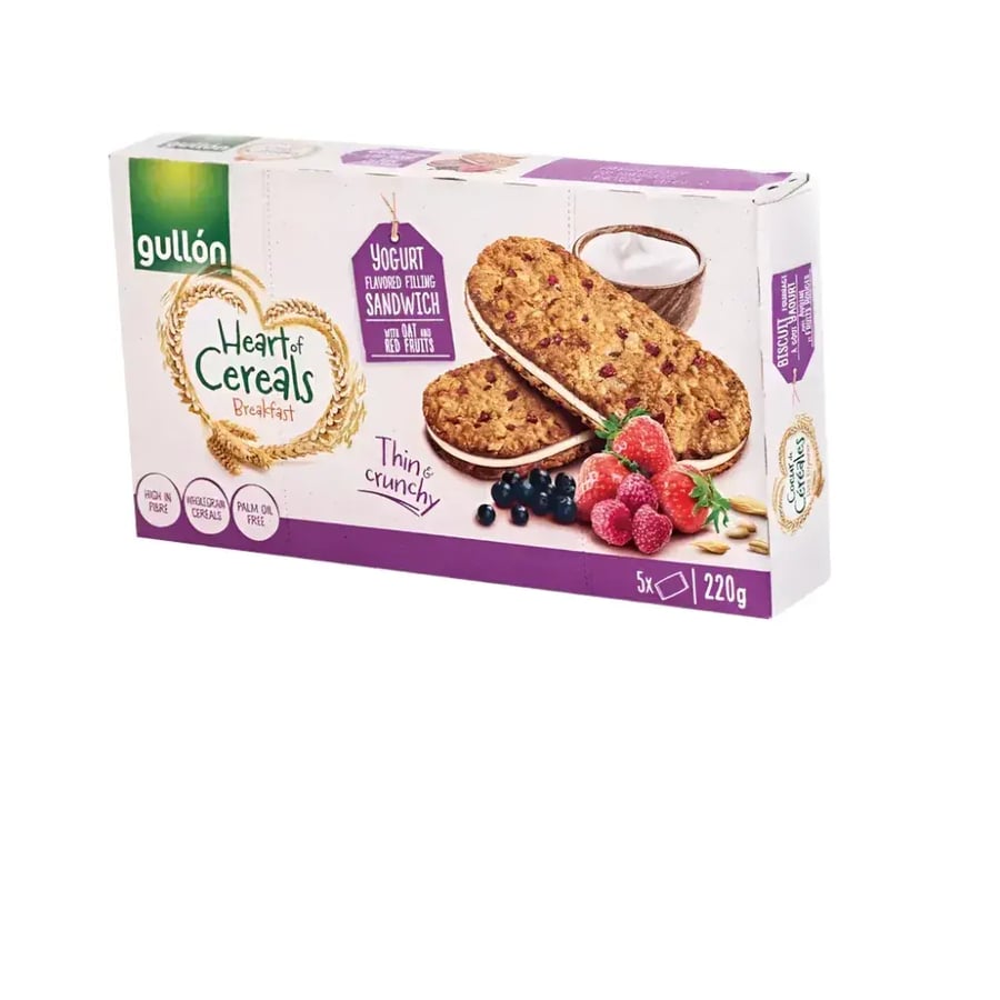 Gullón Heart of Cereals Breakfast Yogurt Sandwich with Red Fruits (220g)